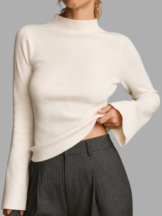Anthropologie Sweaters - Anthropologie Maeve Arlowe Bell Sleeve Sweater Mockneck Ivory Size Medium